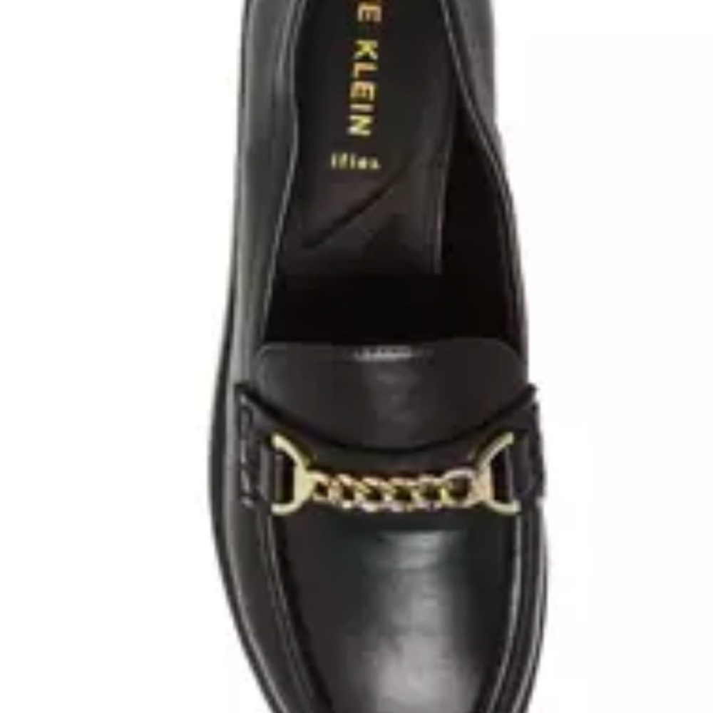 Anne Klein Black Loafers with Gold Chain